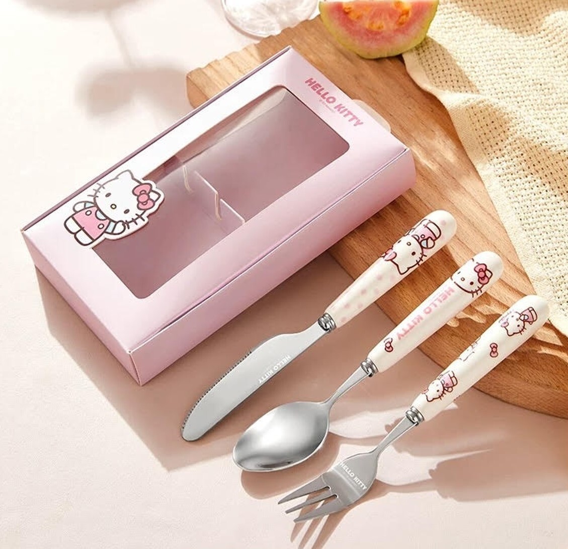 Hello Kitty Sanrio | 304 stainless steel cutlery set | Gift box (spoon, fork, knife)