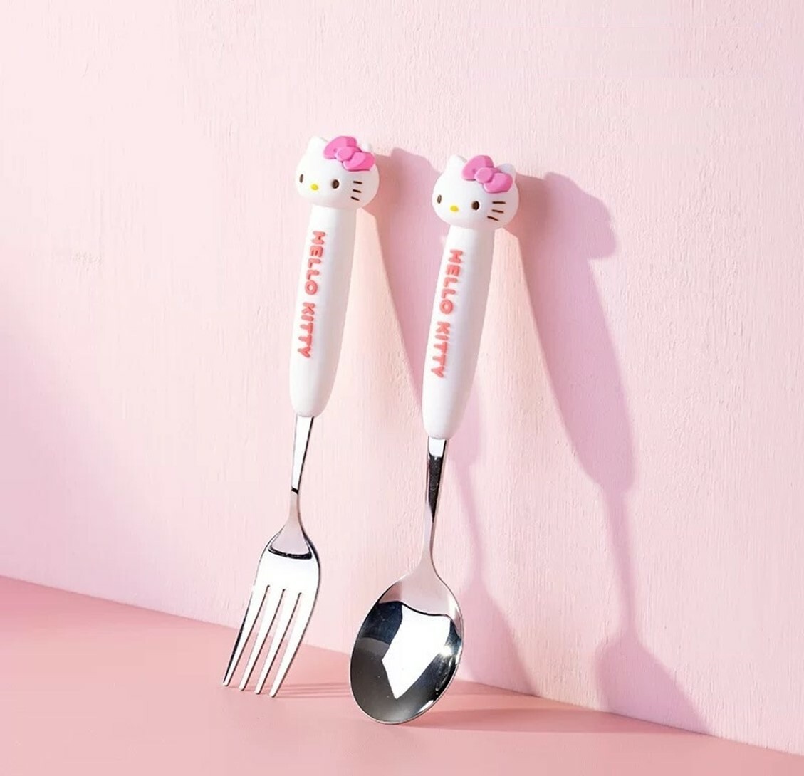 Hello Kitty Sanrio |3D stainless steel Spoon+fork