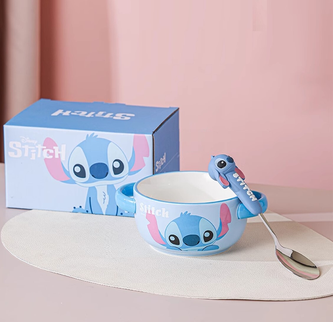 Disney Stitch ceramic bowl with spoon tableware Set
