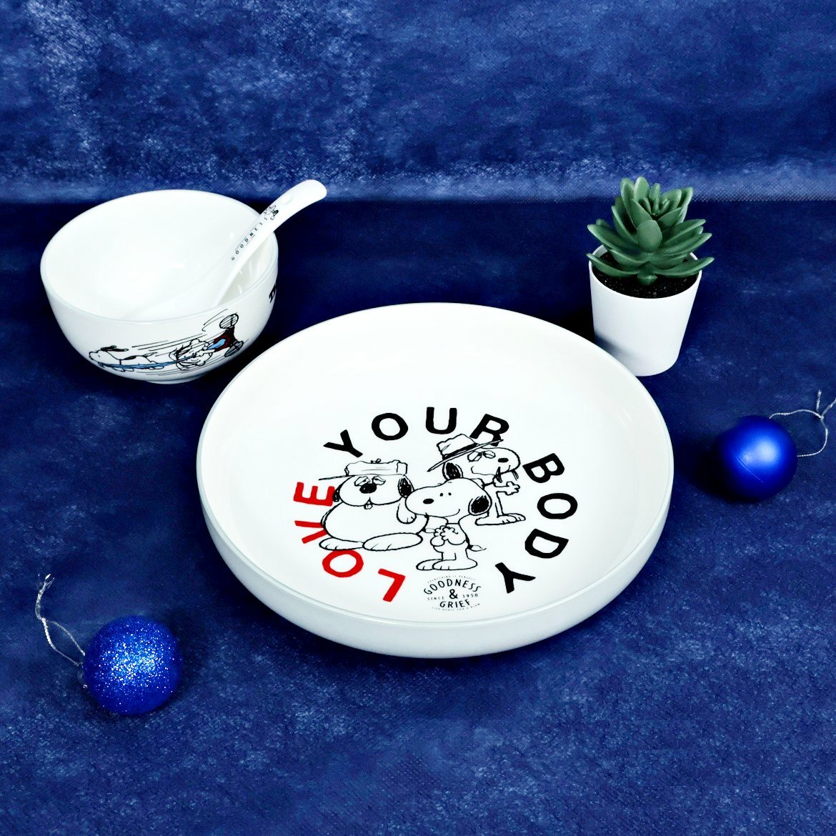Snoopy| 3P Ceramic Kitchenware set (Bowl,plate,spoon)